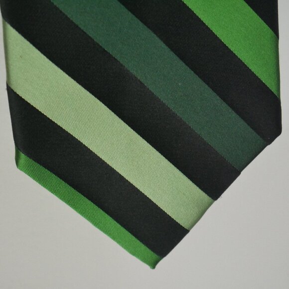 Express Mens Necktie Tie 100% Silk Green Black Diagonal Stripe - Picture 3 of 10